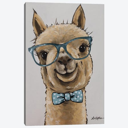 Alpaca, Shenanigan With Bowtie And Glasses II Canvas Print #HHS609} by Hippie Hound Studios Canvas Wall Art