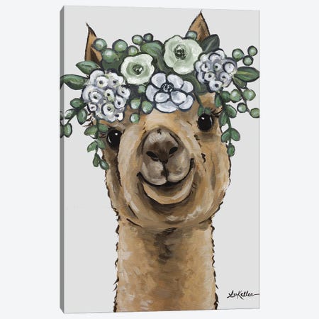 Alpaca, Shenanigan With Boho Flowers Canvas Print #HHS610} by Hippie Hound Studios Canvas Print