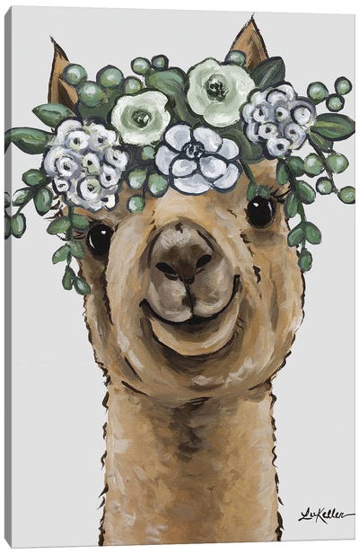 Alpaca, Shenanigan With Boho Flowers Canvas Art Print
