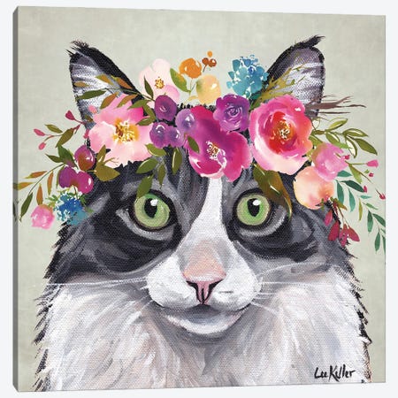 Flower Crown Cat Canvas Print #HHS612} by Hippie Hound Studios Canvas Art Print