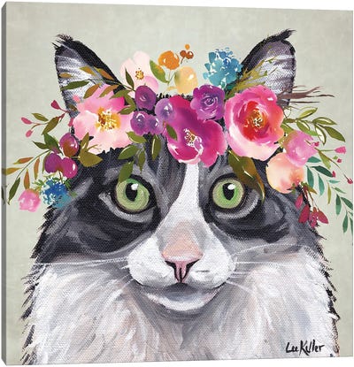Flower Crown Cat Canvas Art Print - Hippie Hound Studios