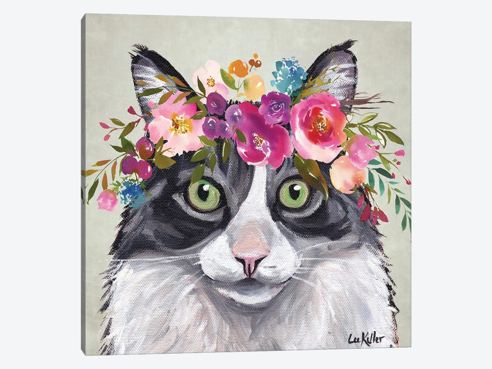Flower Crown Cat by Hippie Hound Studios 1-piece Canvas Artwork