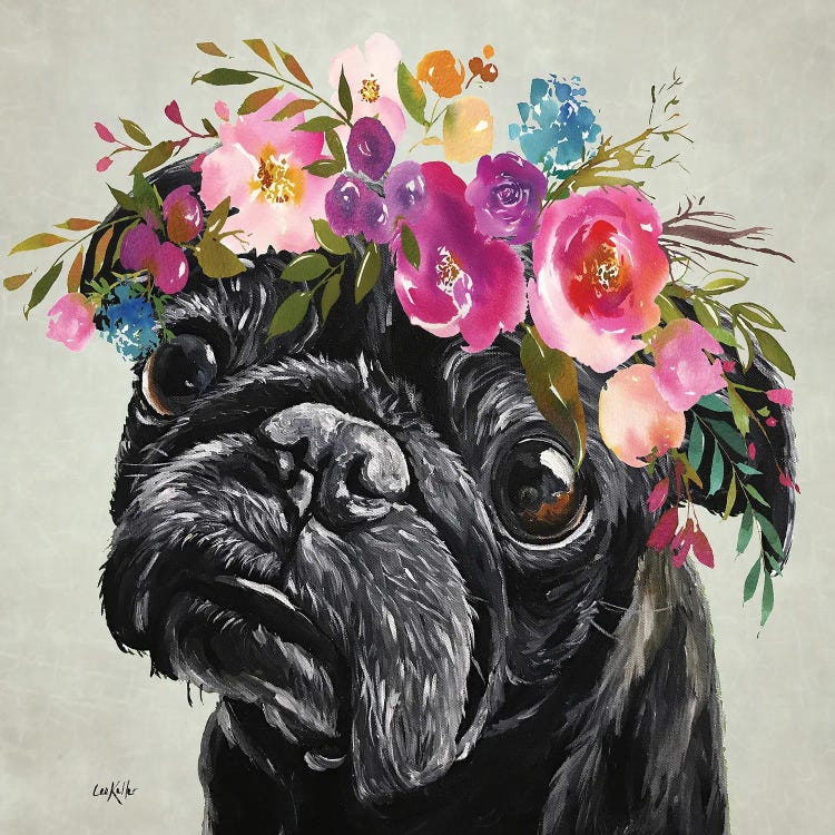 Flower Crown Pug, Black Pug With Flowers