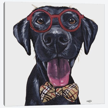 Traveling Sales-Lab, Black Lab With Glasses And Bowtie Canvas Print #HHS616} by Hippie Hound Studios Canvas Art
