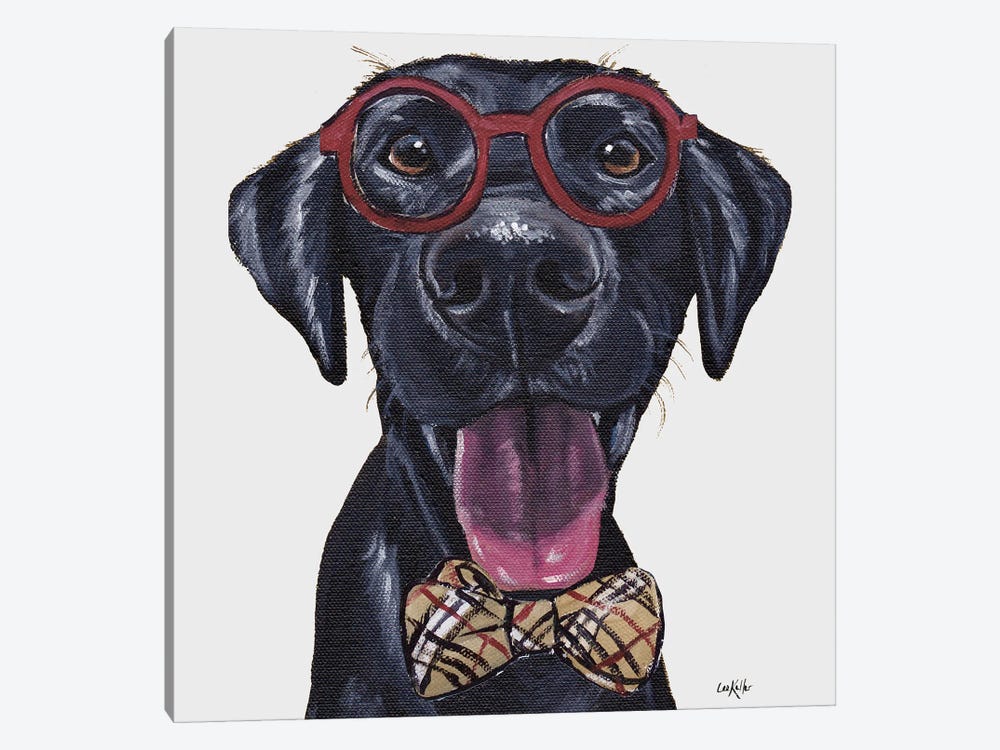 Traveling Sales-Lab, Black Lab With Glasses And Bowtie by Hippie Hound Studios 1-piece Canvas Wall Art