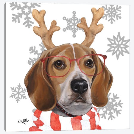 Christmas Beagle Canvas Print #HHS620} by Hippie Hound Studios Canvas Wall Art