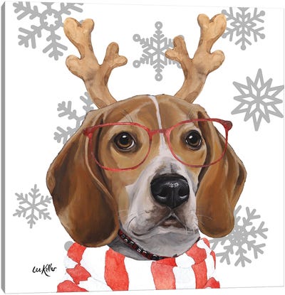 Christmas Beagle Canvas Art Print - Hippie Hound Studios