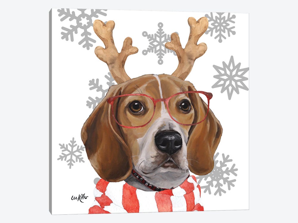 Christmas Beagle by Hippie Hound Studios 1-piece Canvas Print