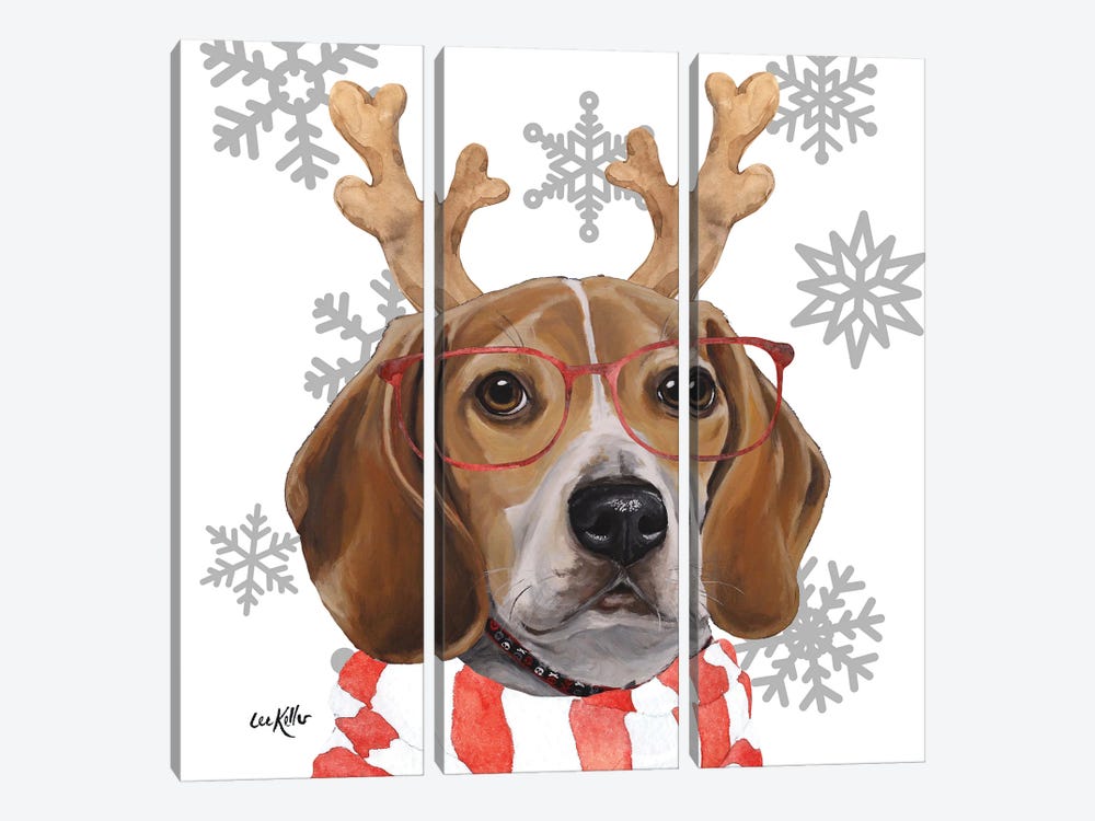 Christmas Beagle by Hippie Hound Studios 3-piece Art Print