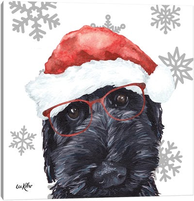 Christmas Black Doodle Canvas Art Print - Goldendoodle Art