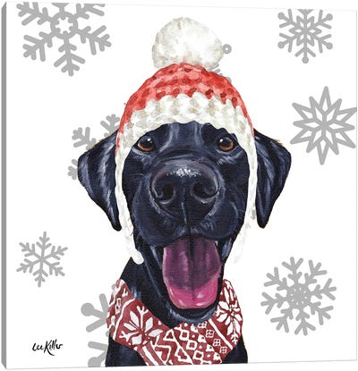 Christmas Black Lab Canvas Art Print - Snow Art