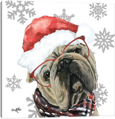 Christmas English Bull Canvas Art Print - Bulldog Art