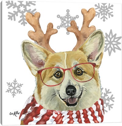 Christmas Corgi Canvas Art Print - Corgi Art