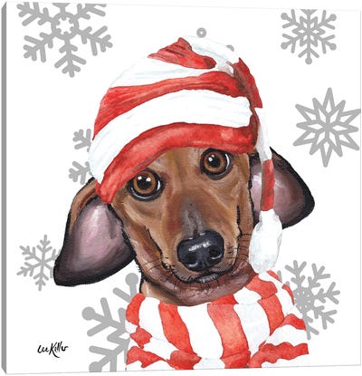 Christmas Dachshund Canvas Art Print - Christmas Animal Art