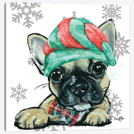 Christmas Frenchie Canvas Print #HHS628} by Hippie Hound Studios Canvas Art