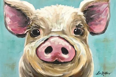 Rosey The Pig On Turquoise by Hippie Hound Studios gallery poster