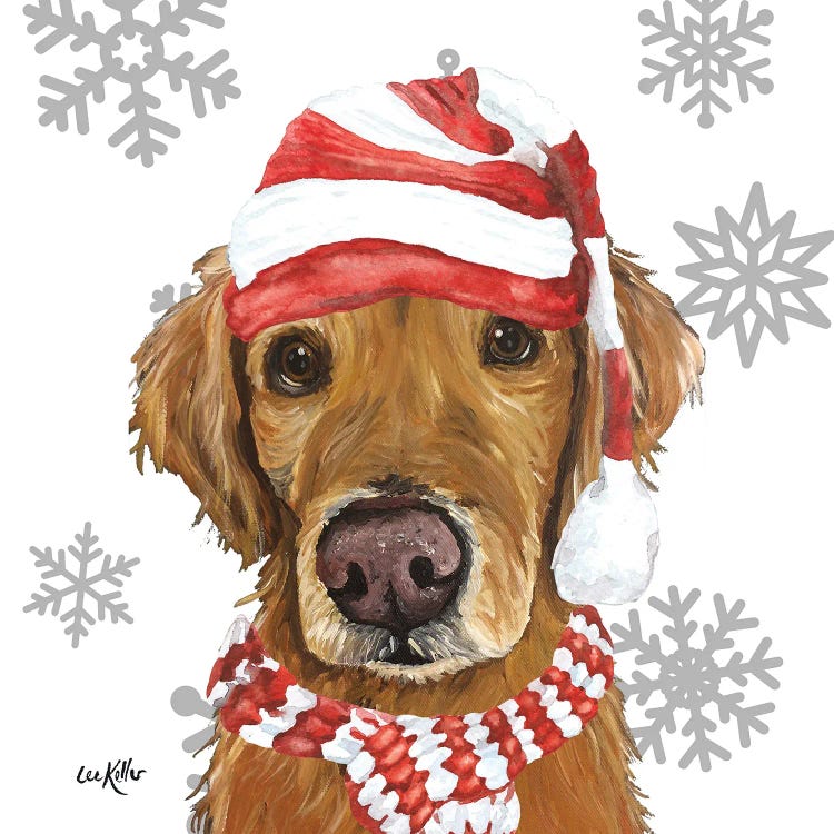 Christmas Golden Retriever by Hippie Hound Studios wall art