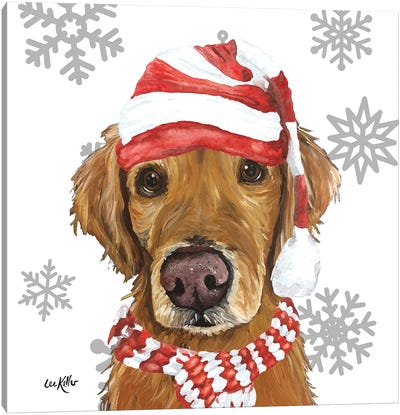 Christmas Golden Retriever Canvas Art Print - Snow Art