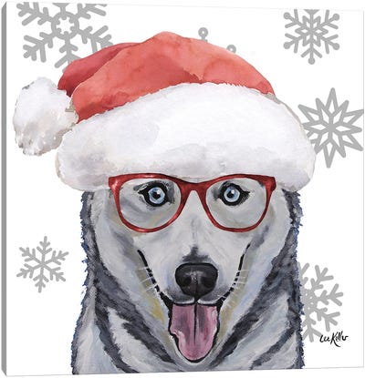 Christmas Husky Canvas Art Print - Siberian Husky Art