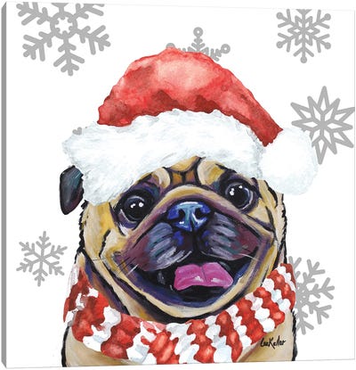 Christmas Pug Canvas Art Print - Snow Art