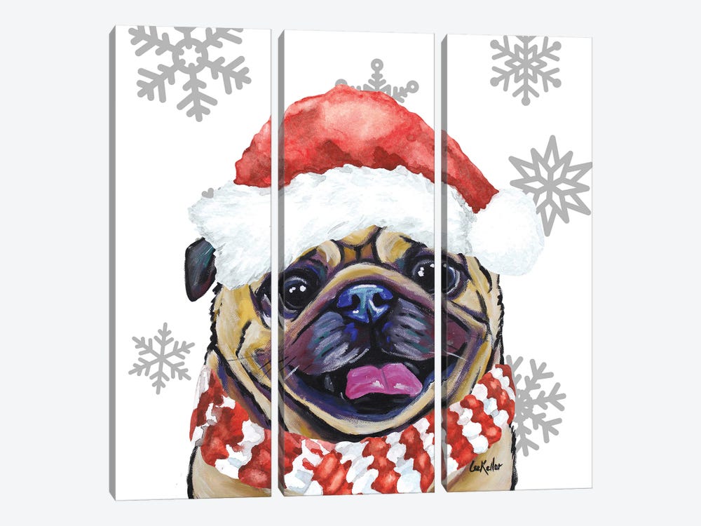 Christmas Pug by Hippie Hound Studios 3-piece Canvas Art Print
