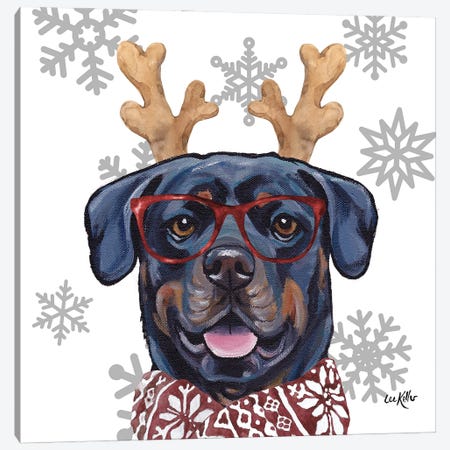 Christmas Rottweiler Canvas Print #HHS636} by Hippie Hound Studios Canvas Artwork
