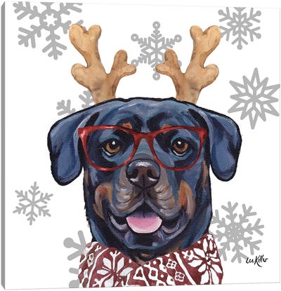 Christmas Rottweiler Canvas Art Print - Hippie Hound Studios