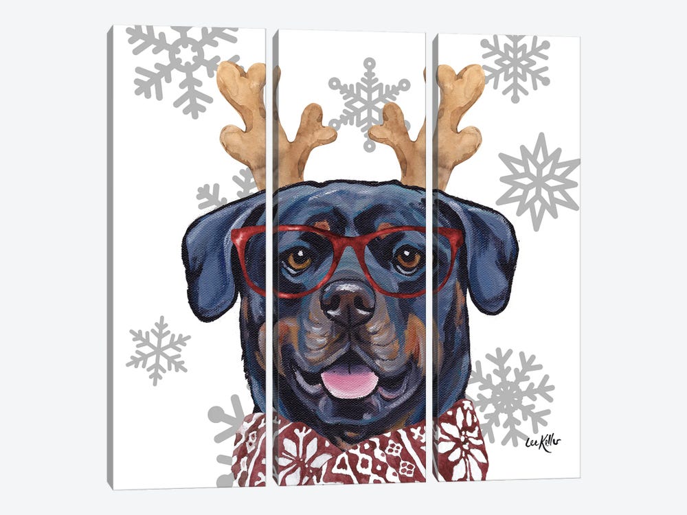 Christmas Rottweiler by Hippie Hound Studios 3-piece Canvas Art