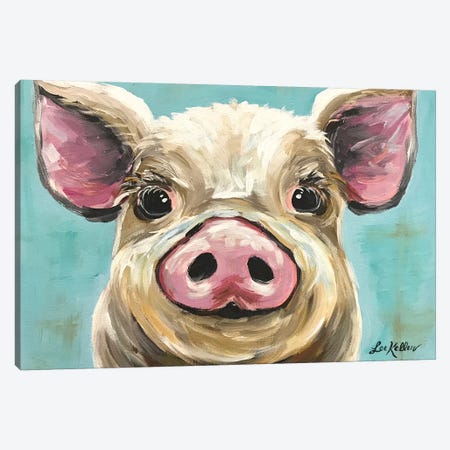 Rosey The Pig On Turquoise Canvas Print #HHS63} by Hippie Hound Studios Canvas Wall Art