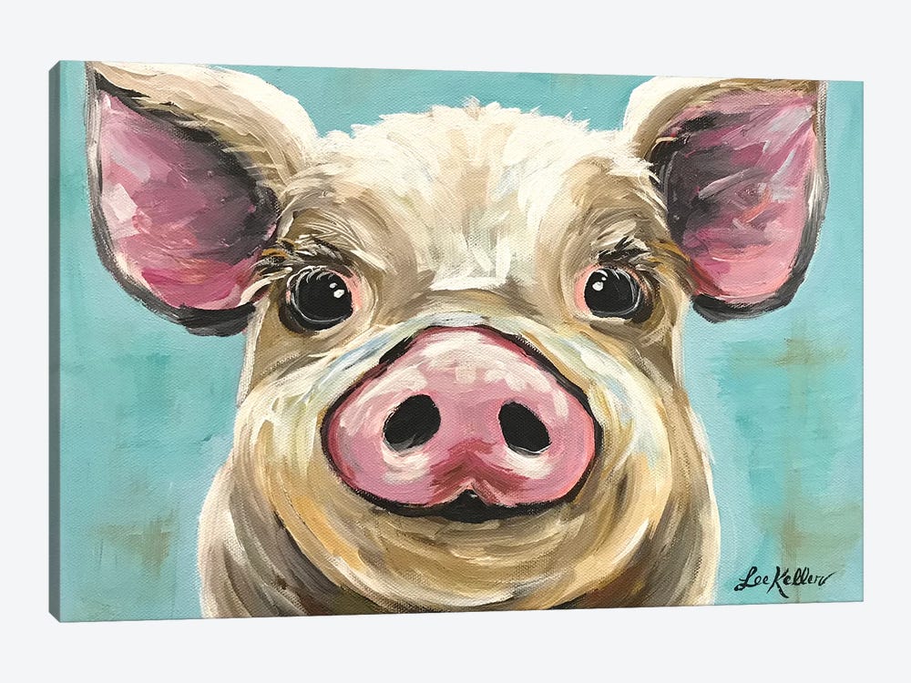 Rosey The Pig On Turquoise by Hippie Hound Studios 1-piece Canvas Art Print