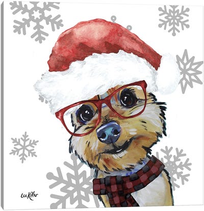 Christmas Yorkie Canvas Art Print - Christmas Animal Art