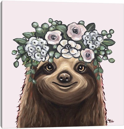 Boho Sloth With Flower Crown Canvas Art Print - Hippie Hound Studios