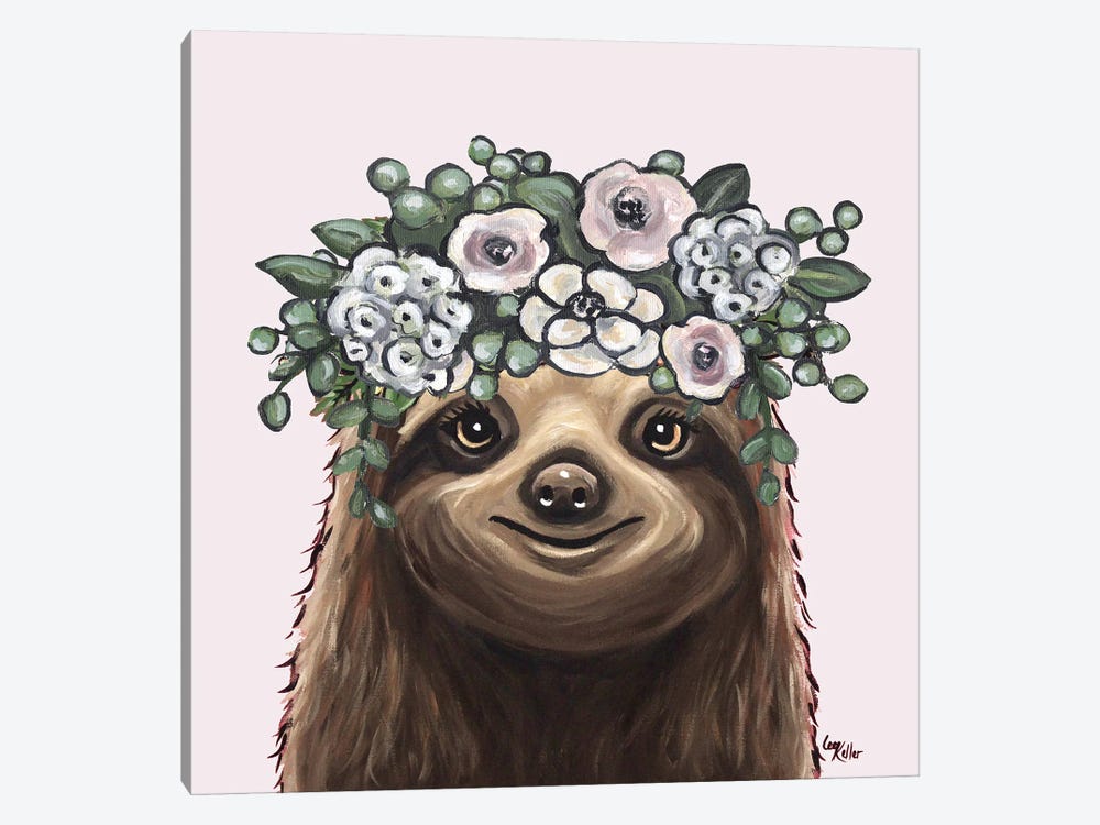 Boho Sloth With Flower Crown by Hippie Hound Studios 1-piece Canvas Print