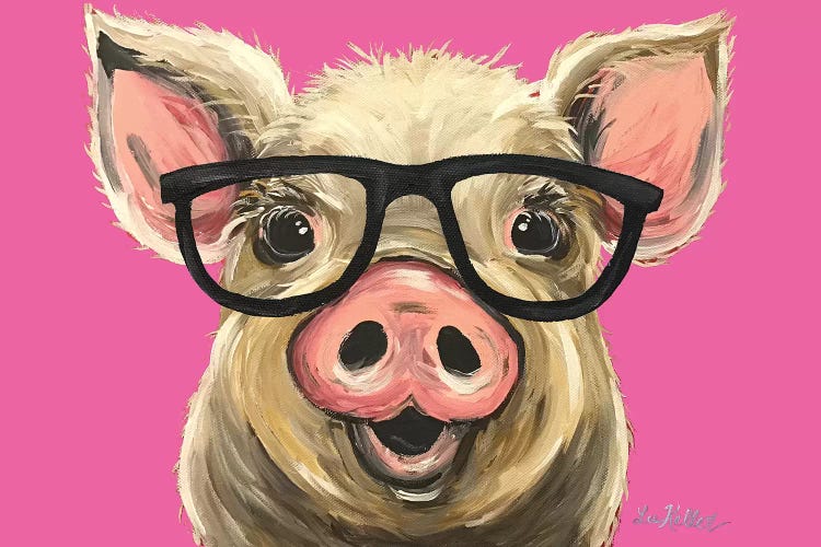 Rosey The Pig With Glasses C - Canvas Art Print | Hippie Hound Studios