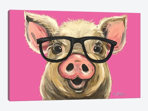 Rosey The Pig With Glasses C - Canvas Art Print | Hippie Hound Studios