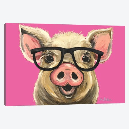 Rosey The Pig With Glasses Canvas Print #HHS64} by Hippie Hound Studios Canvas Art Print