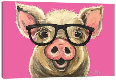 Rosey The Pig With Glasses Canvas Art Print - Farm Animal Art