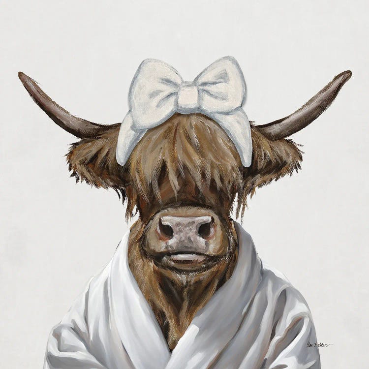 Bathroom Highland Cow With Bow And Robe by Hippie Hound Studios wall art