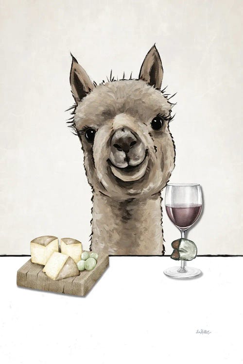 Alpaca Kitchen Art, Alpaca With Wine I by Hippie Hound Studios wall art