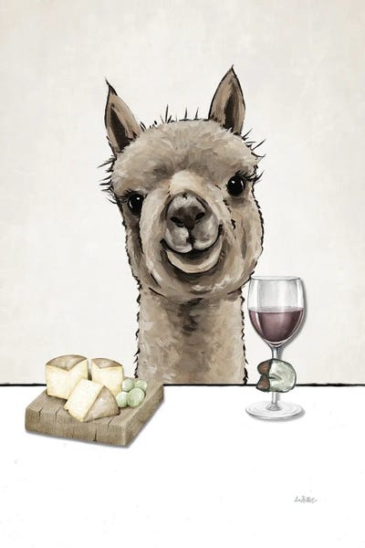 Llamas & Alpacas: Alpaca Kitchen Art, Alpaca With Wine I by Hippie Hound Studios
