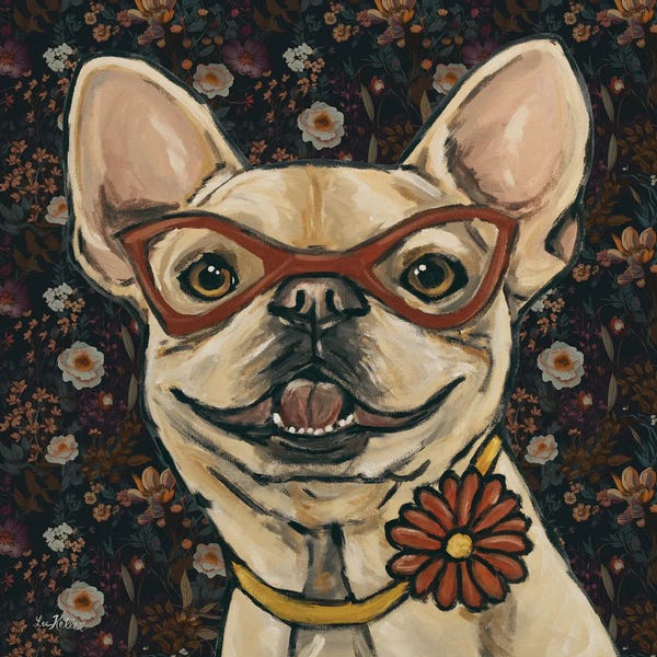 Fine Art Print: Frenchie On Floral Background by Hippie Hound Studios
