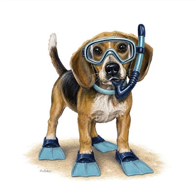 Canvas Art Prints: Beagle Beach - Coastal Dogs by Hippie Hound Studios