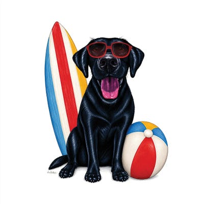 Canvas Art Prints: Black Lab Beach - Coastal Dogs by Hippie Hound Studios
