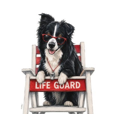 Canvas Art Prints: Border Collie Beach - Coastal Dogs by Hippie Hound Studios