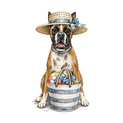 Canvas Art Prints: Boxer Beach - Coastal Dogs by Hippie Hound Studios