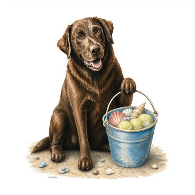 Canvas Art Prints: Chocolate Lab Beach - Coastal Dogs by Hippie Hound Studios
