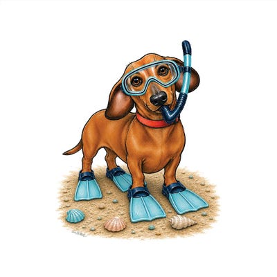 Canvas Art Prints: Dachshund Beach - Coastal Dogs by Hippie Hound Studios