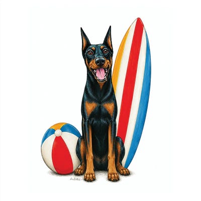 Canvas Art Prints: Doberman Beach - Coastal Dogs by Hippie Hound Studios