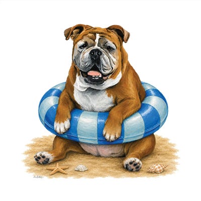 Canvas Art Prints: English Bulldog Beach - Coastal Dogs by Hippie Hound Studios