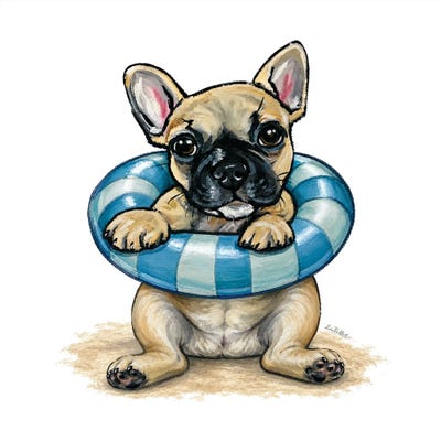 Canvas Art Prints: French Bulldog Beach - Coastal Dogs by Hippie Hound Studios